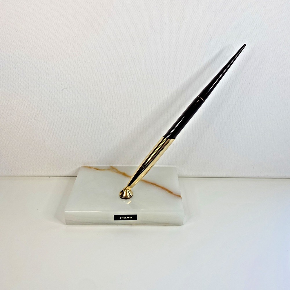 SHEAFFER Fountain Pen Onyx Desk Set Tiger Eye Marble Rest Vintage -needs Ink